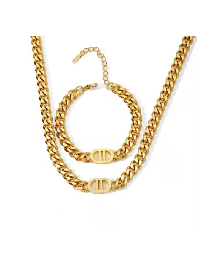 Dior 2 Pieces Stainless Steel Double D Shape Chunky Bracelet Necklace Set, Waterproof, No Tarnish, No Discoloration for All People From Fayruz Jewelry  - Image 1
