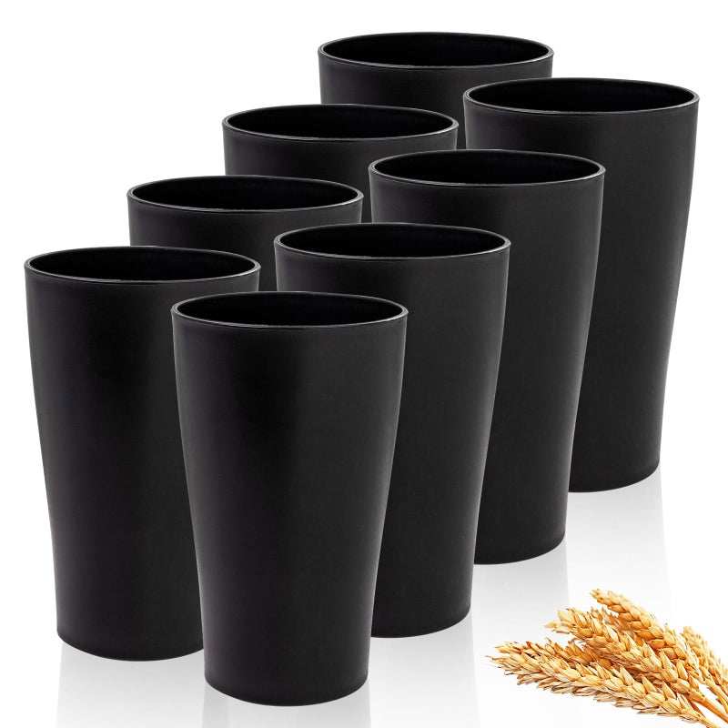 ejonirinjonir EI 15oz Black Wheat Straw Cups Set of 8Drinking GlassesReusable Plastic CupsUnbreakable Cups for KitchenSuitable for Dinner on Picnic Outdoor Activities Dormitory - Image 2