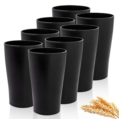 ejonirinjonir EI 15oz Black Wheat Straw Cups Set of 8Drinking GlassesReusable Plastic CupsUnbreakable Cups for KitchenSuitable for Dinner on Picnic Outdoor Activities Dormitory - Image 1
