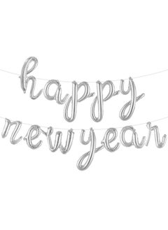 KATCHON Silver Happy New Year Balloons 16 Inch Script Happy New Years Letter Balloons Happy New Year Banner Happy New Year Decorations 2024 New Years Eve Party Supplies 2024 Nye Decorations  - Image 1