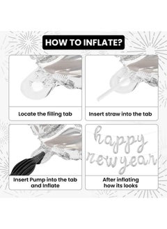 KATCHON Silver Happy New Year Balloons 16 Inch Script Happy New Years Letter Balloons Happy New Year Banner Happy New Year Decorations 2024 New Years Eve Party Supplies 2024 Nye Decorations  - Image 2
