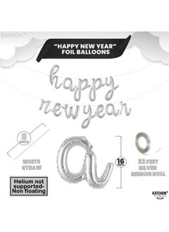 KATCHON Silver Happy New Year Balloons 16 Inch Script Happy New Years Letter Balloons Happy New Year Banner Happy New Year Decorations 2024 New Years Eve Party Supplies 2024 Nye Decorations  - Image 3