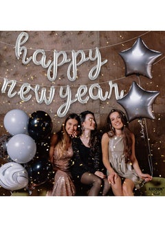 KATCHON Silver Happy New Year Balloons 16 Inch Script Happy New Years Letter Balloons Happy New Year Banner Happy New Year Decorations 2024 New Years Eve Party Supplies 2024 Nye Decorations  - Image 4