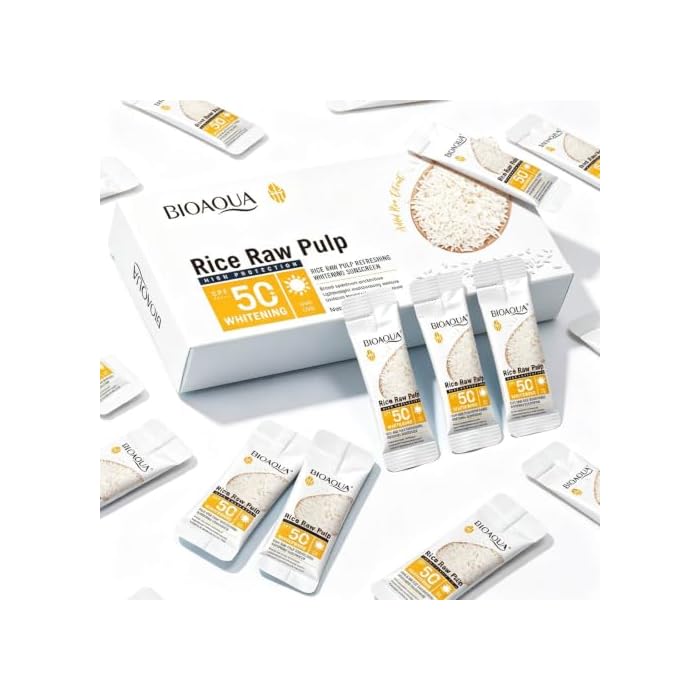 50PCS Mini Sunscreen SPF50+ PA+++ for Face & Body, Rice Raw Pulp Travel Size Sunscreen Bulk, Lightweight & Non-Greasy, Water-Resistant, No White Cast