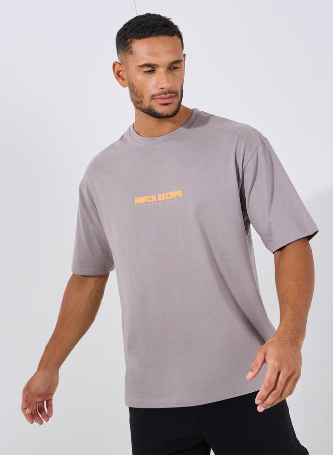 ستايلي تيشيرت أوفرسايز مطبوع برسومات ثقيلة الوزن من ستايلي - Image 3