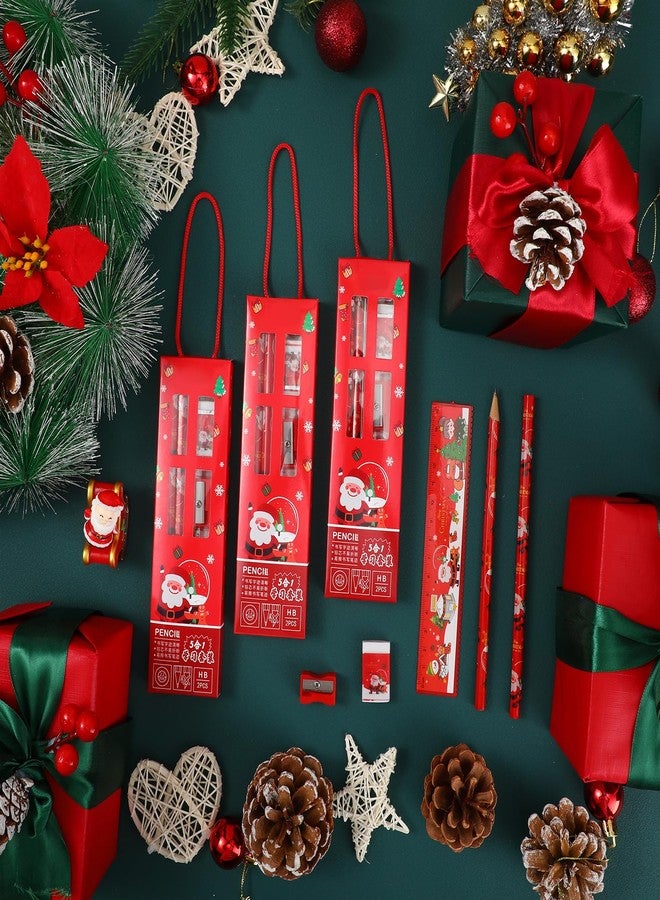 Nezyo 24 Set Christmas Stationery Party Favors, Christmas Gifts Goodie Bags Xmas Gifts for Stockings Stuffers 5 in 1 Pencil Ruler Eraser Pencil Sharpener(Red) - Image 3