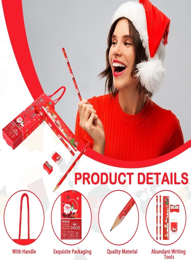 Nezyo 24 Set Christmas Stationery Party Favors, Christmas Gifts Goodie Bags Xmas Gifts for Stockings Stuffers 5 in 1 Pencil Ruler Eraser Pencil Sharpener(Red) - Image 4