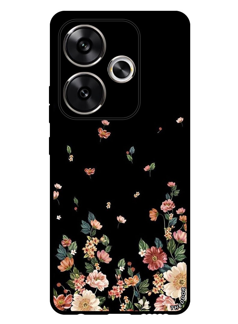 Theodor Protective Case Anti Scratch Shock Proof Bumper Cover For Xiaomi Redmi Turbo 3 Flowers in Black Background - Image 1