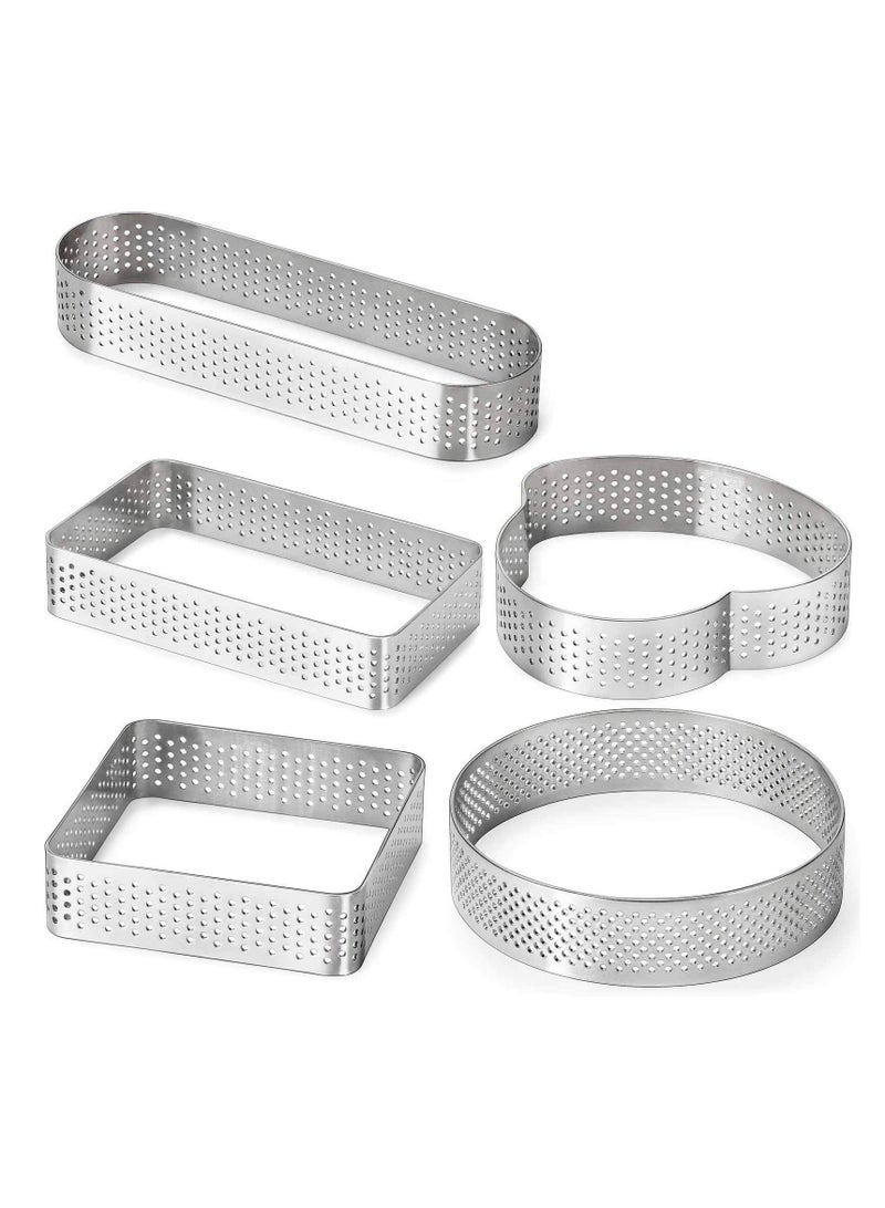 Y&D Tart Ring for Baking, 5 Shape Stainless Steel Perforated Pastry Mold French Tarte - Image 1