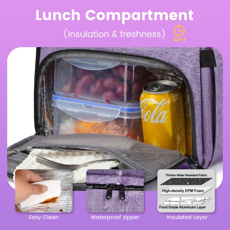 RUCYEN Lunch Backpack, Insulated Cooler Backpack Lunch Box for Women, 15.6 Inch RFID Blocking Laptop Backpack with USB Port, for Work Travel Picnics Hiking Purple - Image 4