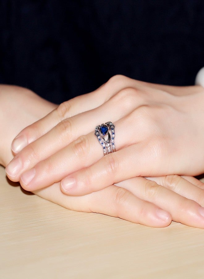 يولوفيدو طقم خواتم Uloveido Blue Heart Irish Claddagh Celtic Knot Eternity - طقم خواتم قابلة للتكديس من 3 قطع، خاتم الصداقة والحب على شكل قلب Claddagh HR314 (مقاس 10) - Image 2