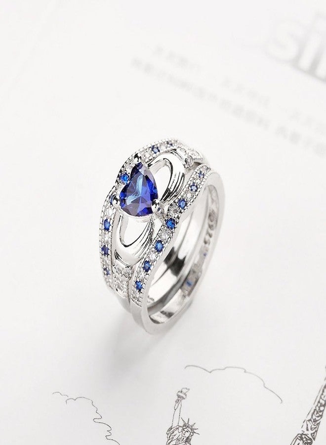 يولوفيدو طقم خواتم Uloveido Blue Heart Irish Claddagh Celtic Knot Eternity - طقم خواتم قابلة للتكديس من 3 قطع، خاتم الصداقة والحب على شكل قلب Claddagh HR314 (مقاس 10) - Image 5