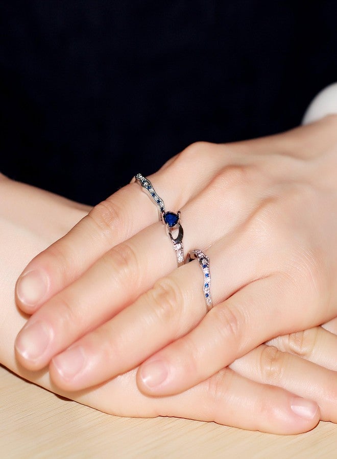 يولوفيدو طقم خواتم Uloveido Blue Heart Irish Claddagh Celtic Knot Eternity - طقم خواتم قابلة للتكديس من 3 قطع، خاتم الصداقة والحب على شكل قلب Claddagh HR314 (مقاس 10) - Image 3