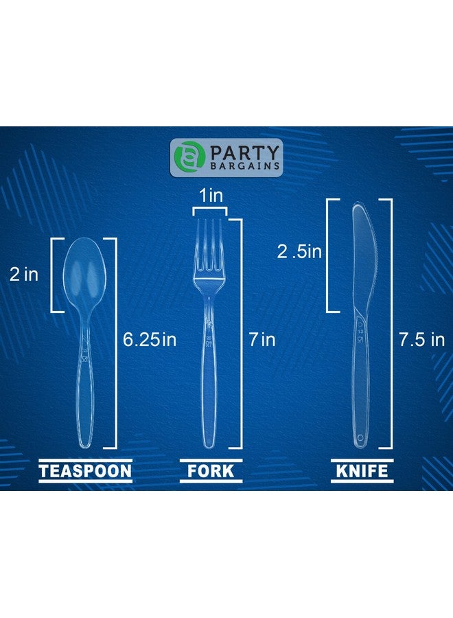 Party Bargains مجموعة أدوات المائدة القابلة للاستخدام لمرة واحدة من بارغينز للحفلات، تصميم سافير، لون شفاف، 360 قطعة: 180 شوكة، 120 ملعقة، 60 سكين - Image 2
