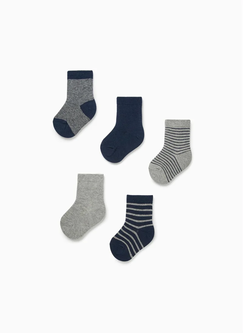 زيبي 5 Pairs of Socks for Baby Boys, Dark Blue/Grey