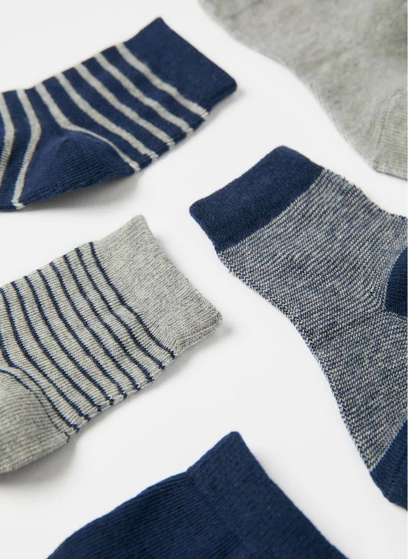 زيبي 5 Pairs of Socks for Baby Boys, Dark Blue/Grey