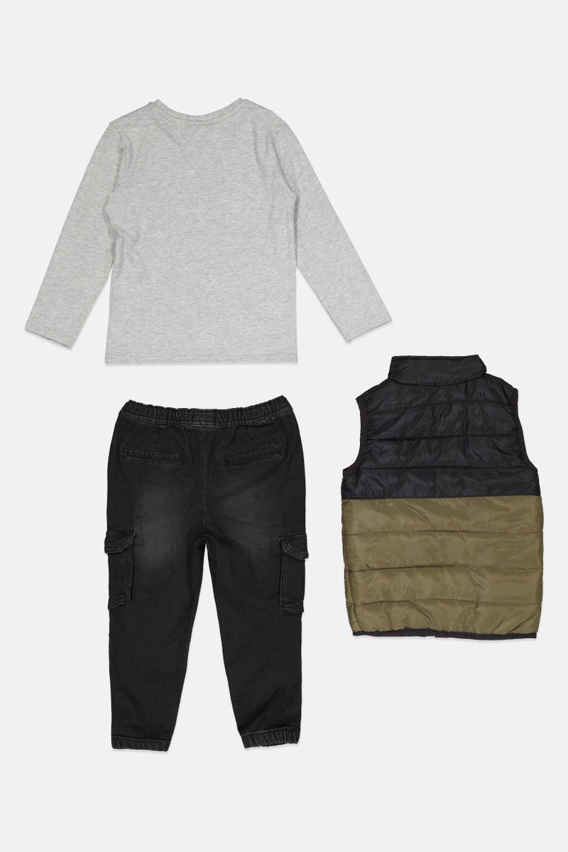 Bench طقم سترة مبطنة بشعار العلامة التجارية للأطفال الأولاد 3 قطع، متعدد الألوان - Image 2