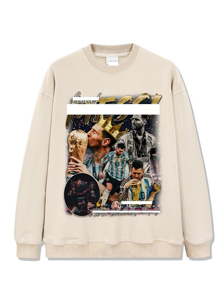 MESSI Fashion Casual Vintage Print Pattern Design Sweatshirt