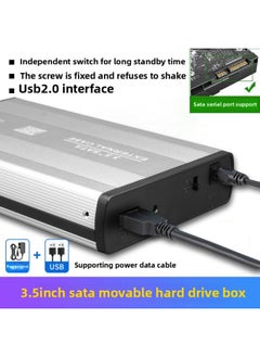 Generic Mobile Hard Disk Box 3.5 Inch Solid State Hard Disk 3.0 SATA Reading Box Desktop External Mechanical External Box-Capacity:3.5inch -sata-2.0 Silver  - Image 1