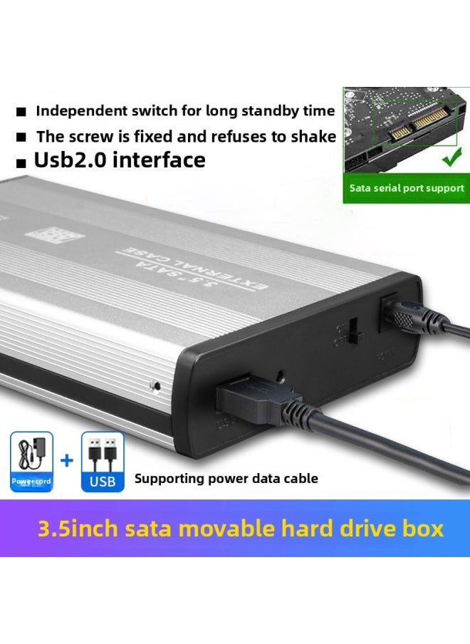 Generic - Mobile Hard Disk Box 3.5 Inch Solid State Hard Disk 3.0 SATA Reading Box Desktop External Mechanical External Box-Capacity:3.5inch -sata-2.0 Silver - Image 1