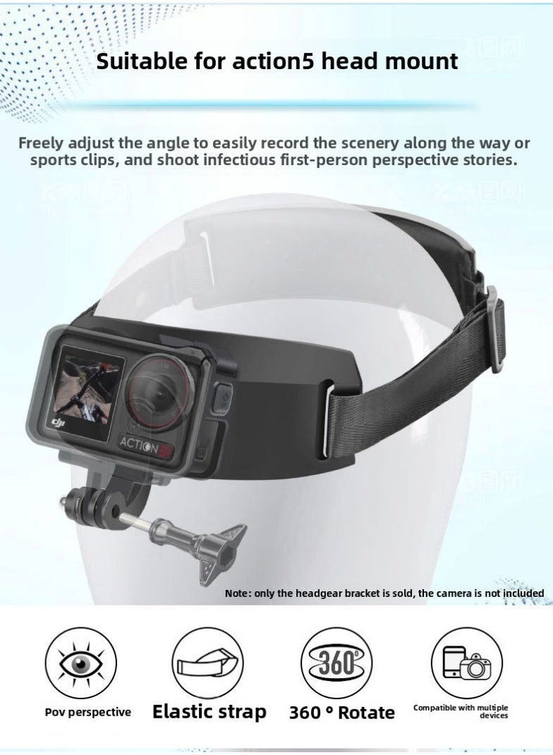 Compatible with Action5Pro/4/3/2 Head-Mounted Camera Mount – Adjustable POV Strap, 360° Rotation, Comfortable Hands-Free Action Camera Headgear for Sports & Travel Videos - Image 3