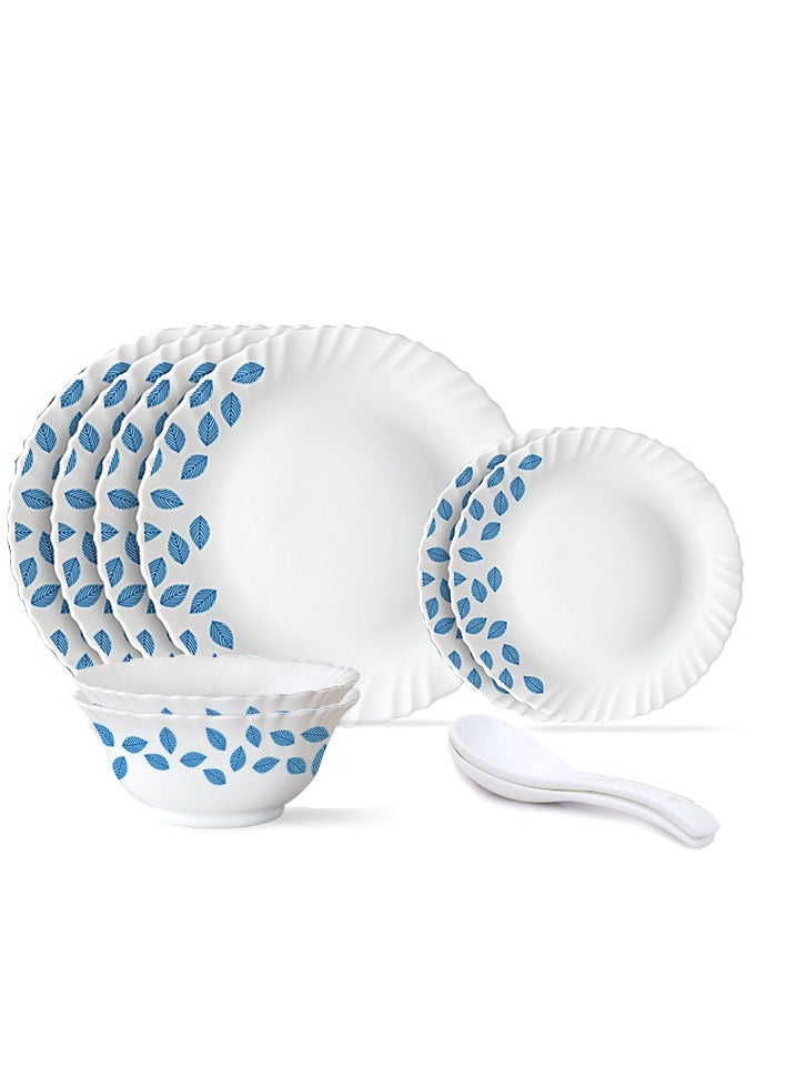 British Chef 10 Pieces Opalware Dinner Sets- Microwave & Dishwasher Safe-Blue Leaves Dinnerware set with 4-Piece Full Plate/2-Piece Side Plates/ 2-Piece Soup Bowls/2-Piece Spoons- White  - Image 1