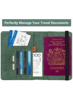 FLOWING Passport Holder Wallet Cover Case, Passport Case with RFID Blocking, PU Leather Travel Document Holder for Men&Women Travel Accessories (Green)  - Image 3