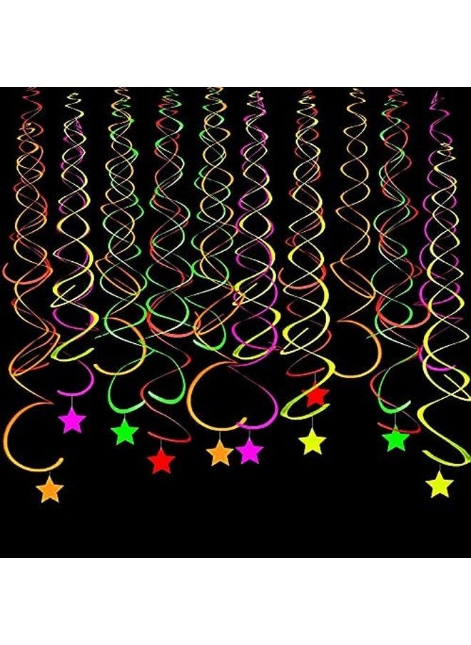 WILLBOND 20 Pieces Neon Glow Party Supplies Set Hanging Swirl Decorations Neon Star Swirl Hanging Decorations For Neon Party Glow Party Ceiling Decorations  - Image 3