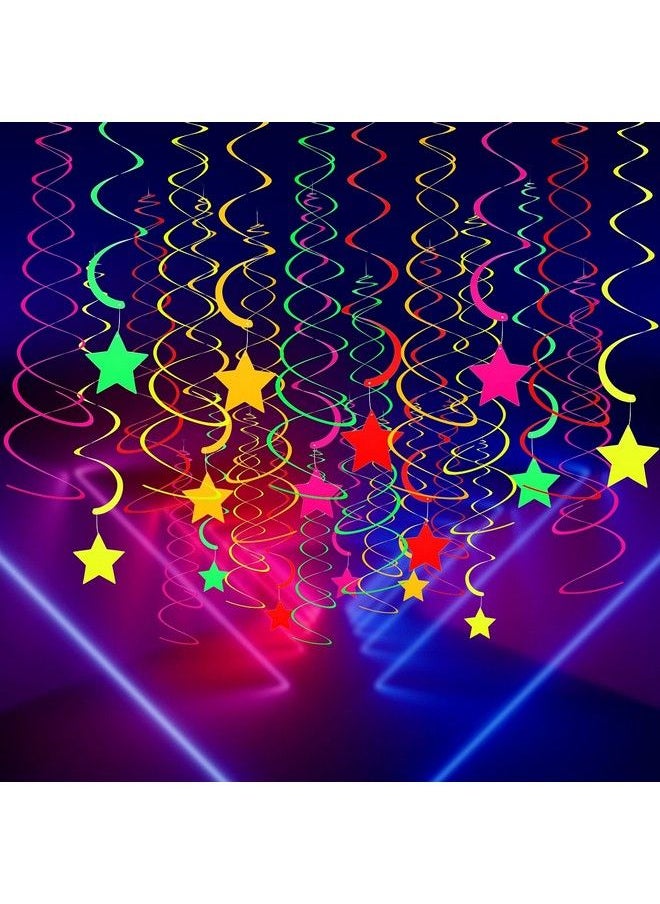 WILLBOND 20 Pieces Neon Glow Party Supplies Set Hanging Swirl Decorations Neon Star Swirl Hanging Decorations For Neon Party Glow Party Ceiling Decorations  - Image 2