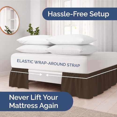 CGK Unlimited Wrap Around Dust Ruffle Bed Skirt Brown for Queen Size Beds with 12 Inch Drop Easy Fit Elastic Strap Adjustable Pleated Bedskirt wBrushed Fabric Wrinkle Free for Women Men Kids Teens - Image 3