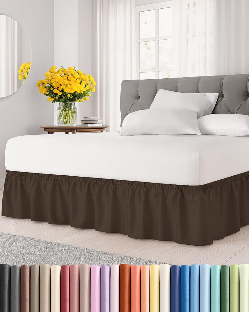 CGK Unlimited Wrap Around Dust Ruffle Bed Skirt Brown for Queen Size Beds with 12 Inch Drop Easy Fit Elastic Strap Adjustable Pleated Bedskirt wBrushed Fabric Wrinkle Free for Women Men Kids Teens - Image 2