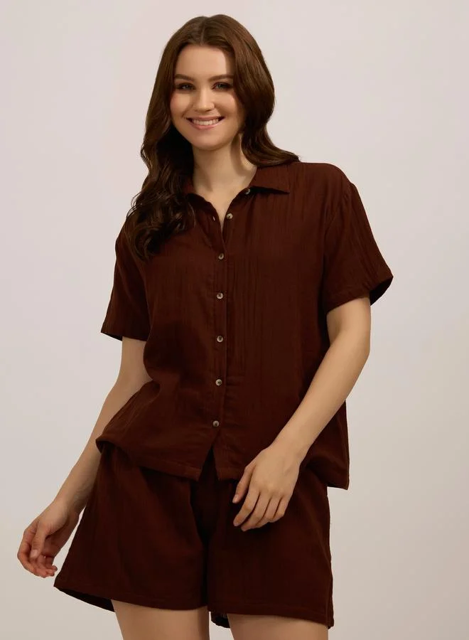 أوجيدر طقم منسق من شورت وبلوزة بقصة مريحة