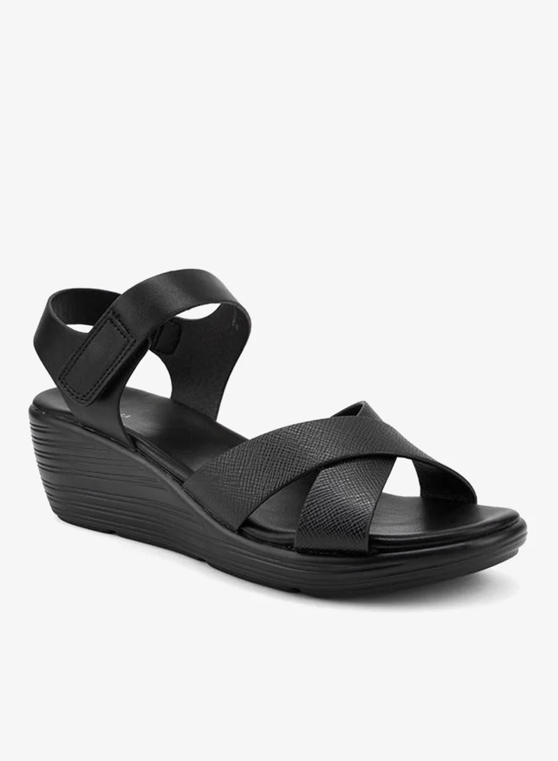 Flora Bella By Shoexpress Cross Strap Solid Sandals with Hook and Loop Closure