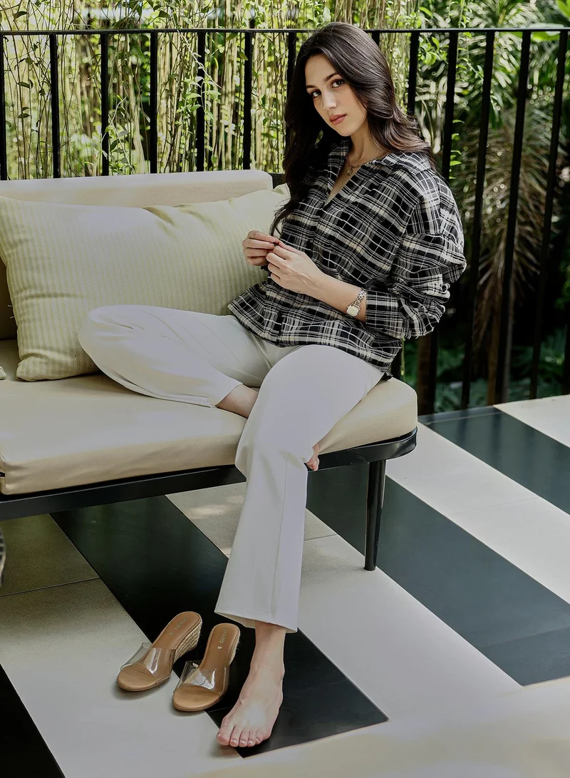 PINACOLADA  Women's Midnight Black Static-Plaid Oversized Shirt for Women | Best Price UAE