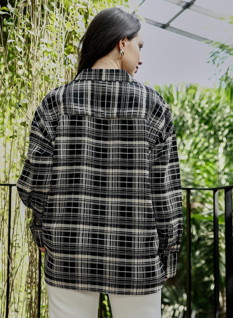 PINACOLADA Women's Midnight Black Static-Plaid Oversized Shirt - Image 5