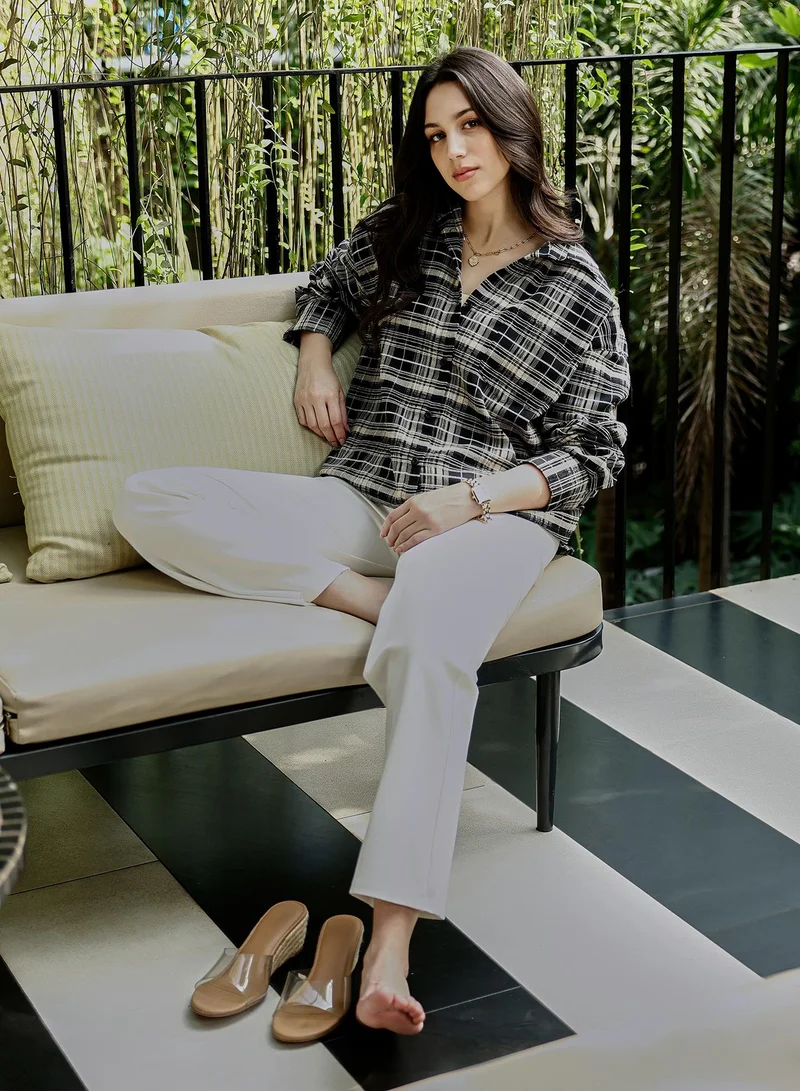 PINACOLADA  Women's Midnight Black Static-Plaid Oversized Shirt for Women | Best Price UAE