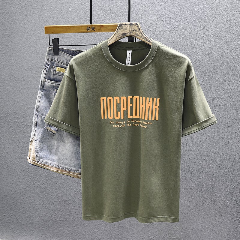 American-Style High-End Printed Short-Sleeved T-Shirt Men'S 2024 Spring New Cotton Loose Casual Round Neck Bottoming T-Shirt - Image 2