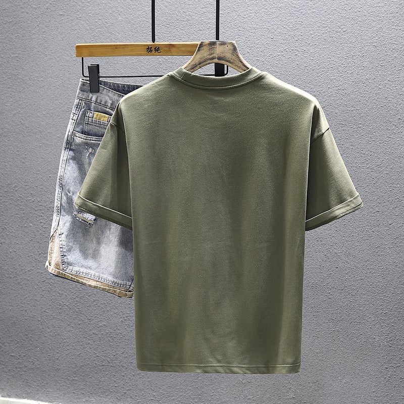 American-Style High-End Printed Short-Sleeved T-Shirt Men'S 2024 Spring New Cotton Loose Casual Round Neck Bottoming T-Shirt - Image 3