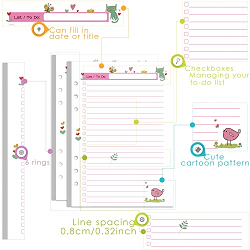 Rancco A5 Planner Inserts to Do List, 90 Pages Colorful 6-Ring Loose-leaf Planner Refills w/Binder Divider, Zipper Pouch, Ruler, Index Tab for Personal Journal, Filofax, Double-sided,Undated,5.5×8.3" - Image 2