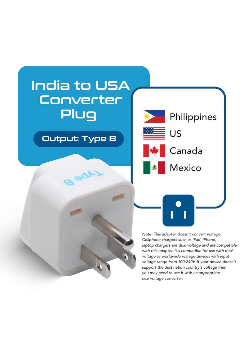 Ceptics Ceptics India us Converter Plug India to USA Canada More Type B Universal Travel Adapter Plug CE Certified RoHS Compliant White 2 Pack 5 Years Warranty  - Image 2