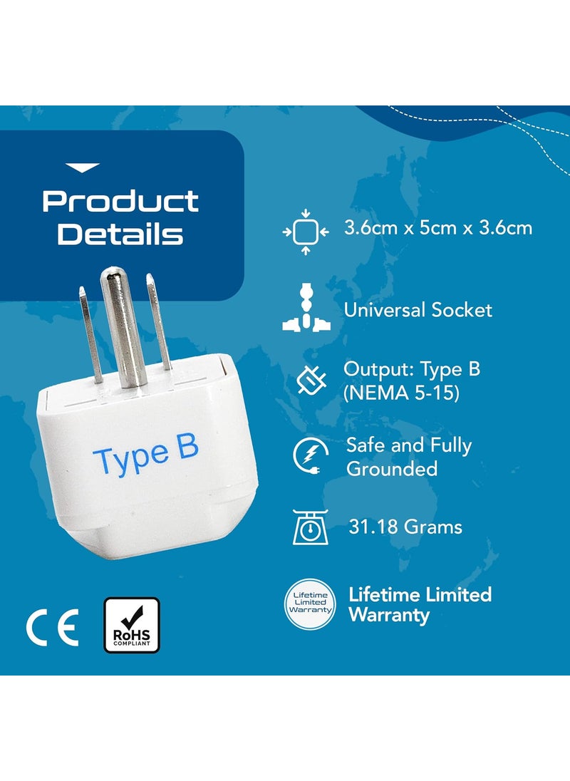 Ceptics Ceptics India us Converter Plug India to USA Canada More Type B Universal Travel Adapter Plug CE Certified RoHS Compliant White 2 Pack 5 Years Warranty  - Image 4