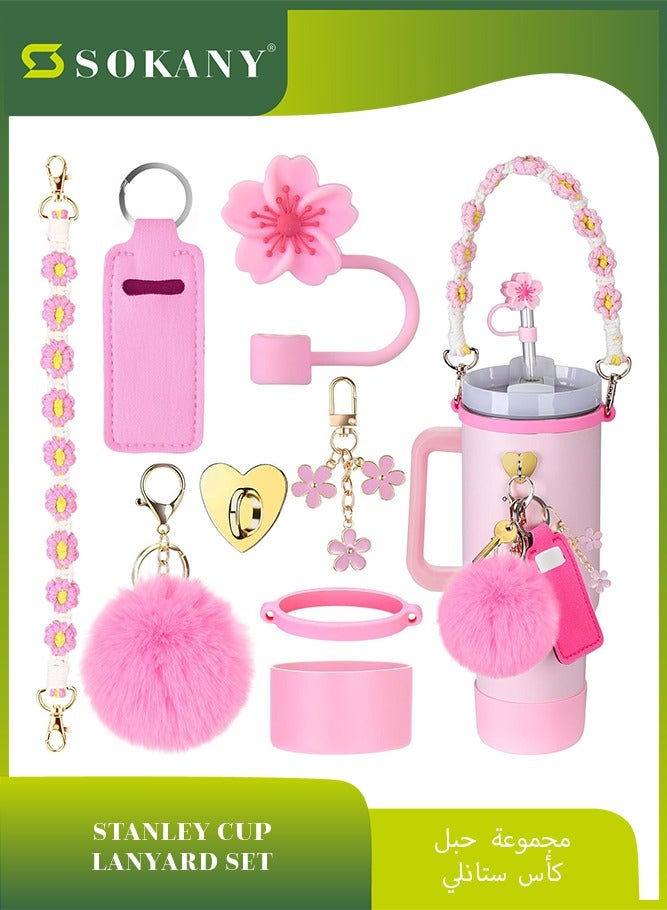 sokany Rain Cup Accessories for Stanley Cup 30oz 40oz Tumbler with Handle, Including Water Bottle Handle Strap, Chapstick Holder, Boot, Keychain Charms, Straw Topper Cover Cap for Stanley (Pink) - Image 1