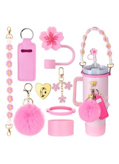 sokany Rain Cup Accessories for Stanley Cup 30oz 40oz Tumbler with Handle, Including Water Bottle Handle Strap, Chapstick Holder, Boot, Keychain Charms, Straw Topper Cover Cap for Stanley (Pink)  - Image 1