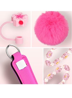 sokany Rain Cup Accessories for Stanley Cup 30oz 40oz Tumbler with Handle, Including Water Bottle Handle Strap, Chapstick Holder, Boot, Keychain Charms, Straw Topper Cover Cap for Stanley (Pink)  - Image 4