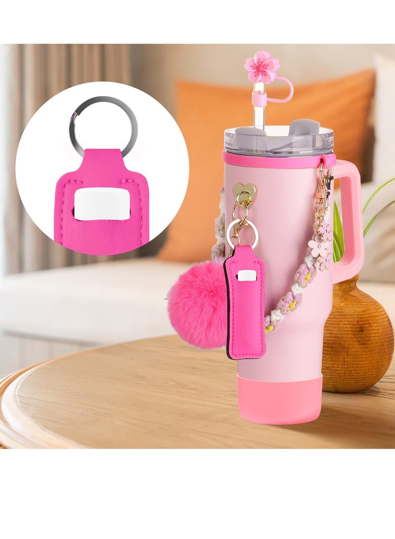 sokany Rain Cup Accessories for Stanley Cup 30oz 40oz Tumbler with Handle, Including Water Bottle Handle Strap, Chapstick Holder, Boot, Keychain Charms, Straw Topper Cover Cap for Stanley (Pink) - Image 5