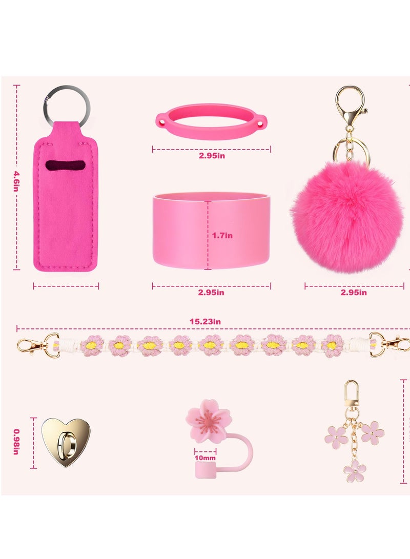 sokany Rain Cup Accessories for Stanley Cup 30oz 40oz Tumbler with Handle, Including Water Bottle Handle Strap, Chapstick Holder, Boot, Keychain Charms, Straw Topper Cover Cap for Stanley (Pink) - Image 2