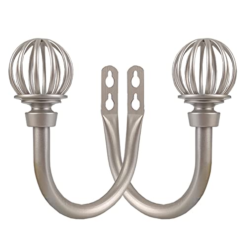 Kowibcl 2pcs Curtain Holdbacks, Curtain Hooks for Drapes with Screws Wall Mounted, Decorative Drapery Holdbacks for Bedroom Livingroom Office, Satin Nickel Curtain Tiebacks - Image 1