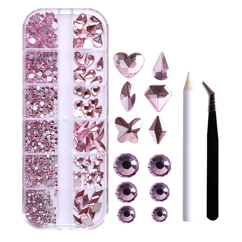 12-Grid Flat Diamonds Special-shaped Diamonds Manicure Tools Set Spot Drill Pencil + Curved Tweezers Dazzling Nail Art Decoration DIY Accessories - Image 1