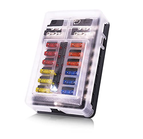 tatida 12 Way 12V Blade Fuse Block12 Circuit ATCATO Fuse Box Holder with LED Indicator Waterpoof Cover for 12V24V Automotive Truck Boat Marine RV Van Vehicle - Image 1