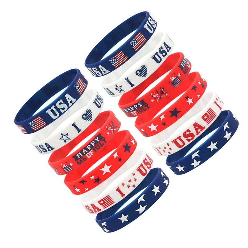 12pcs Independence Day Party Bracelets Silicone Patriotic Theme Wristband Silicone Bracelet - Image 3